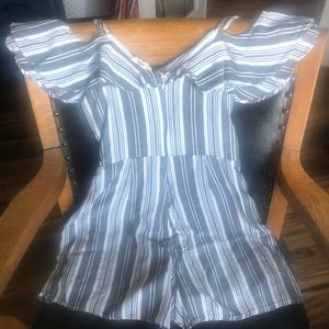Size small gray white striped romper